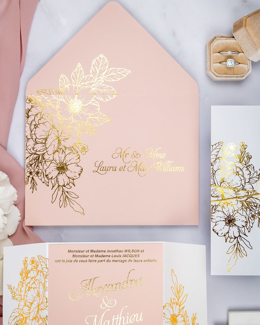 "Kira" - Faire-part de mariage chic, élégant et romantique avec dorure or - Wedding stationery - Création Luxe Carterie Studio