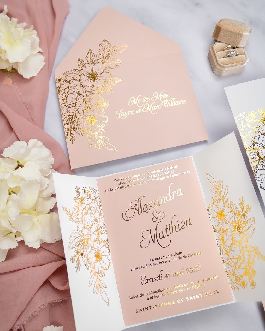 "Kira" - Faire-part de mariage chic, élégant et romantique avec dorure or - Wedding stationery - Création Luxe Carterie Studio
