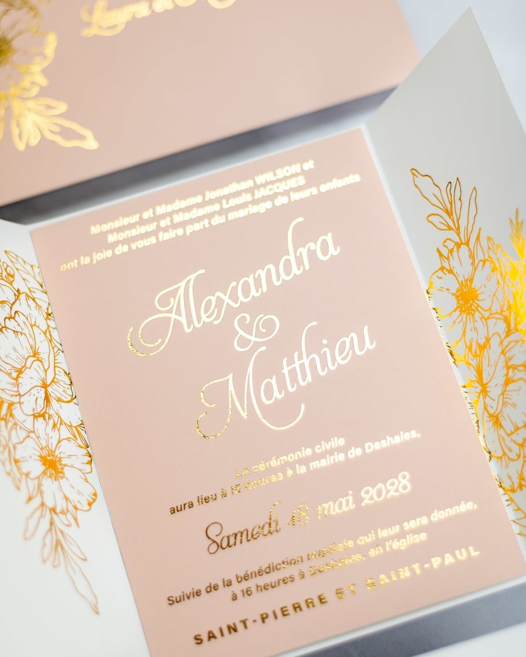 "Kira" - Faire-part de mariage chic, élégant et romantique avec dorure or - Wedding stationery - Création Luxe Carterie Studio