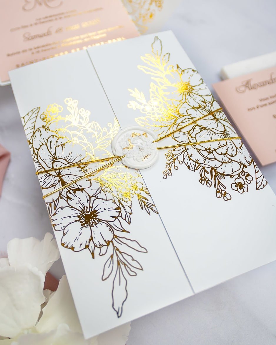 "Kira" - Faire-part de mariage chic, élégant et romantique avec dorure or - Wedding stationery - Création Luxe Carterie Studio