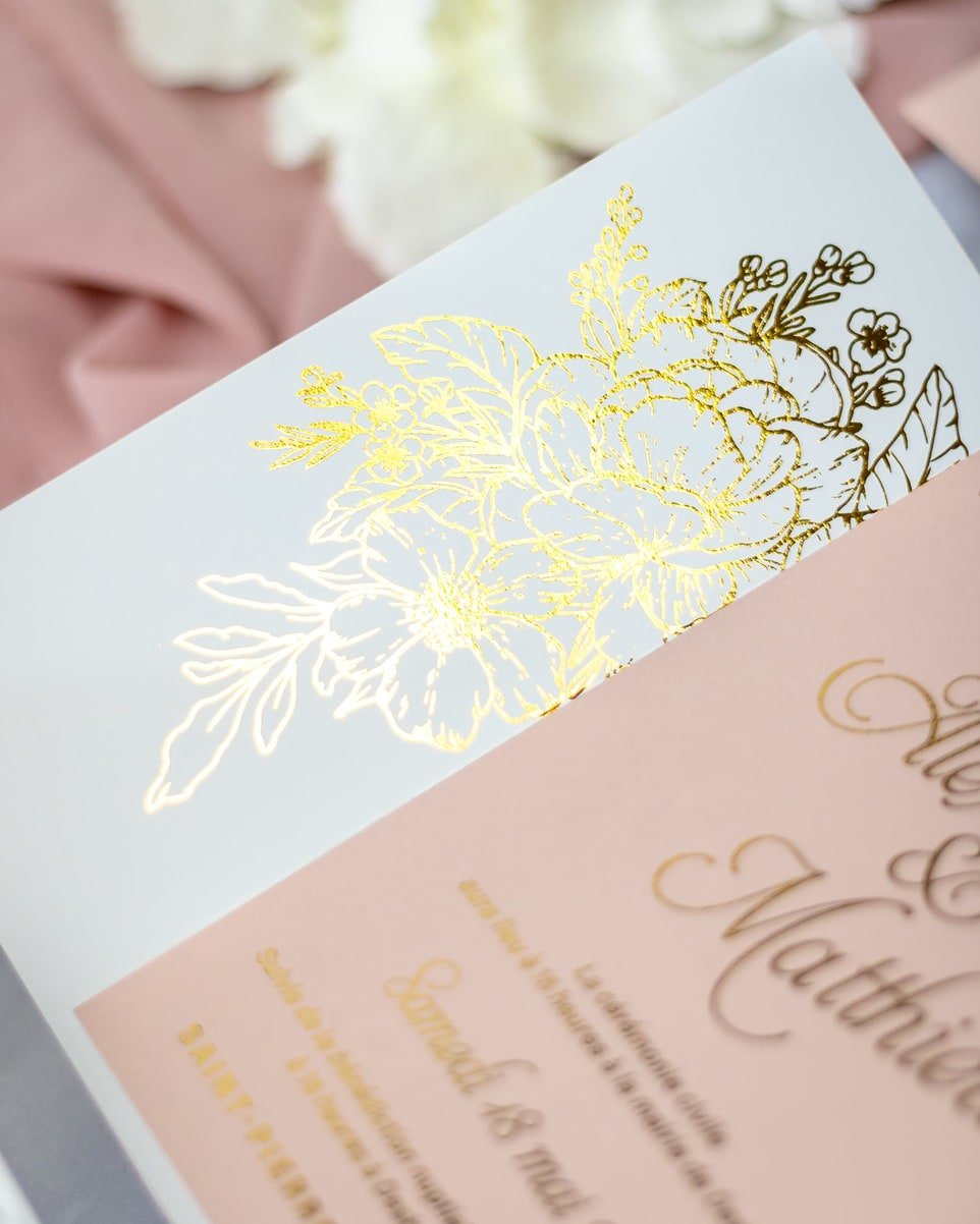 "Kira" - Faire-part de mariage chic, élégant et romantique avec dorure or - Wedding stationery - Création Luxe Carterie Studio