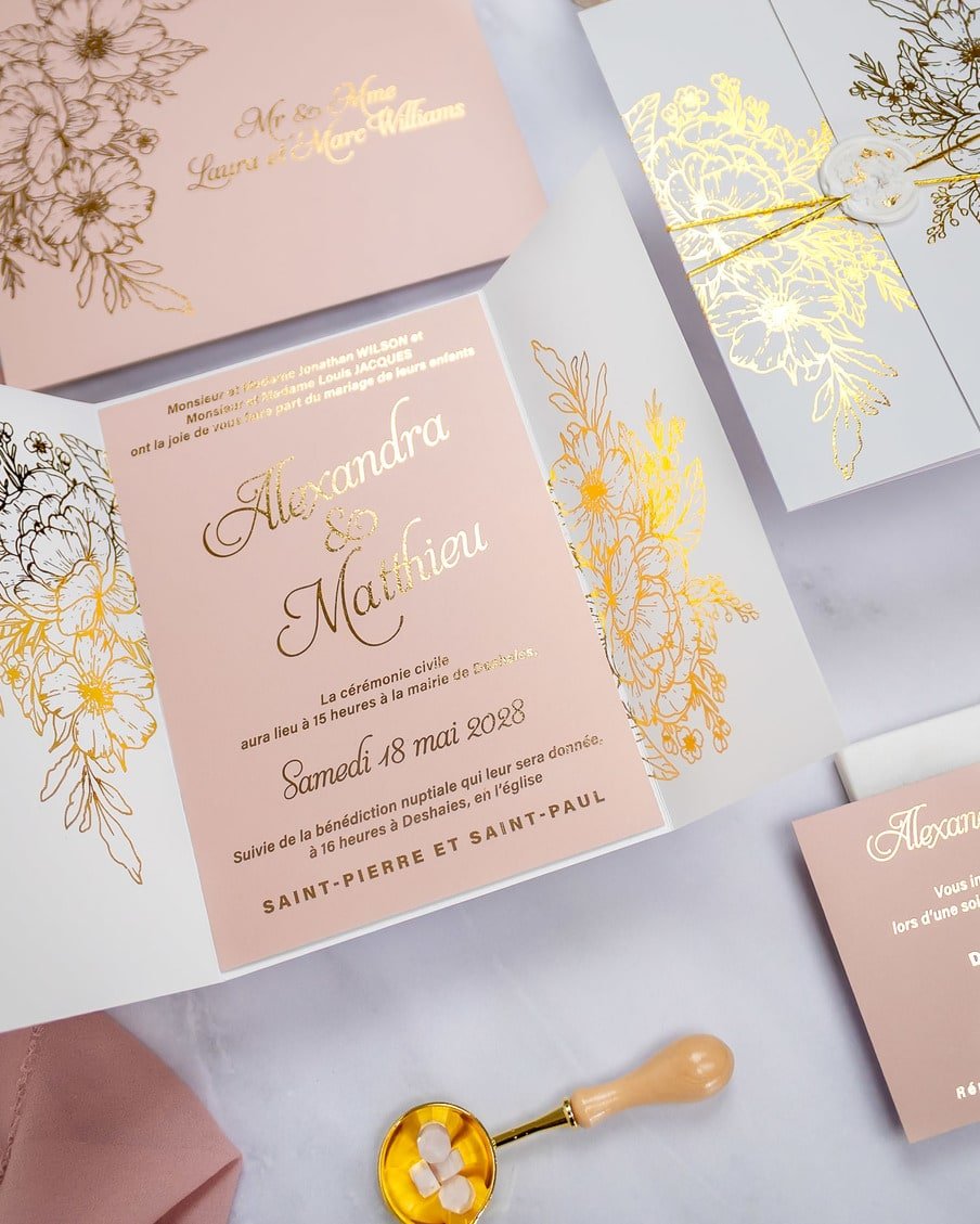 "Kira" - Faire-part de mariage chic, élégant et romantique avec dorure or - Wedding stationery - Création Luxe Carterie Studio
