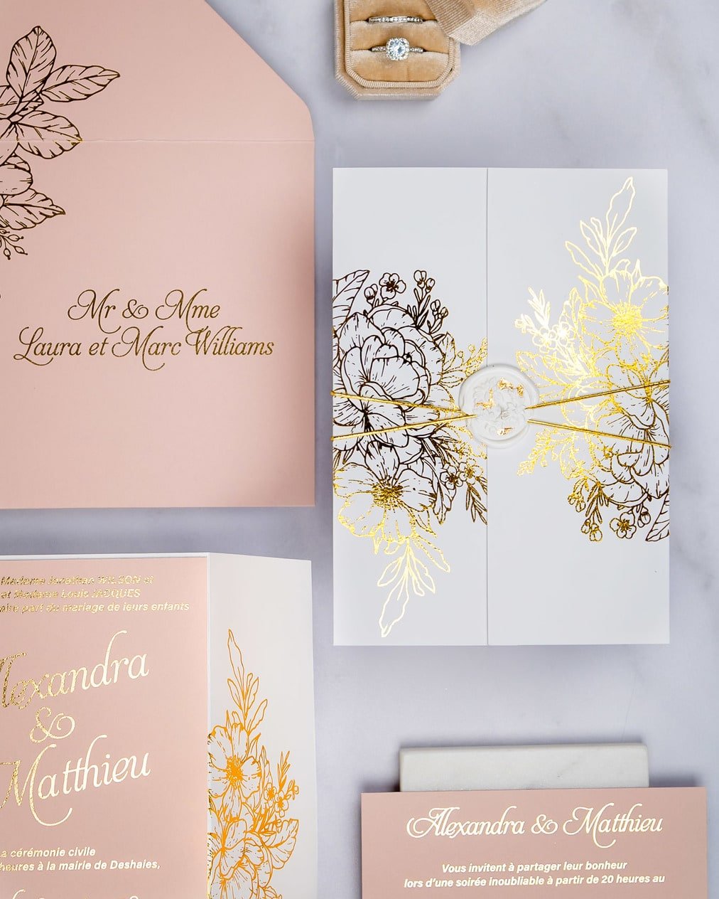 "Kira" - Faire-part de mariage chic, élégant et romantique avec dorure or - Wedding stationery - Création Luxe Carterie Studio