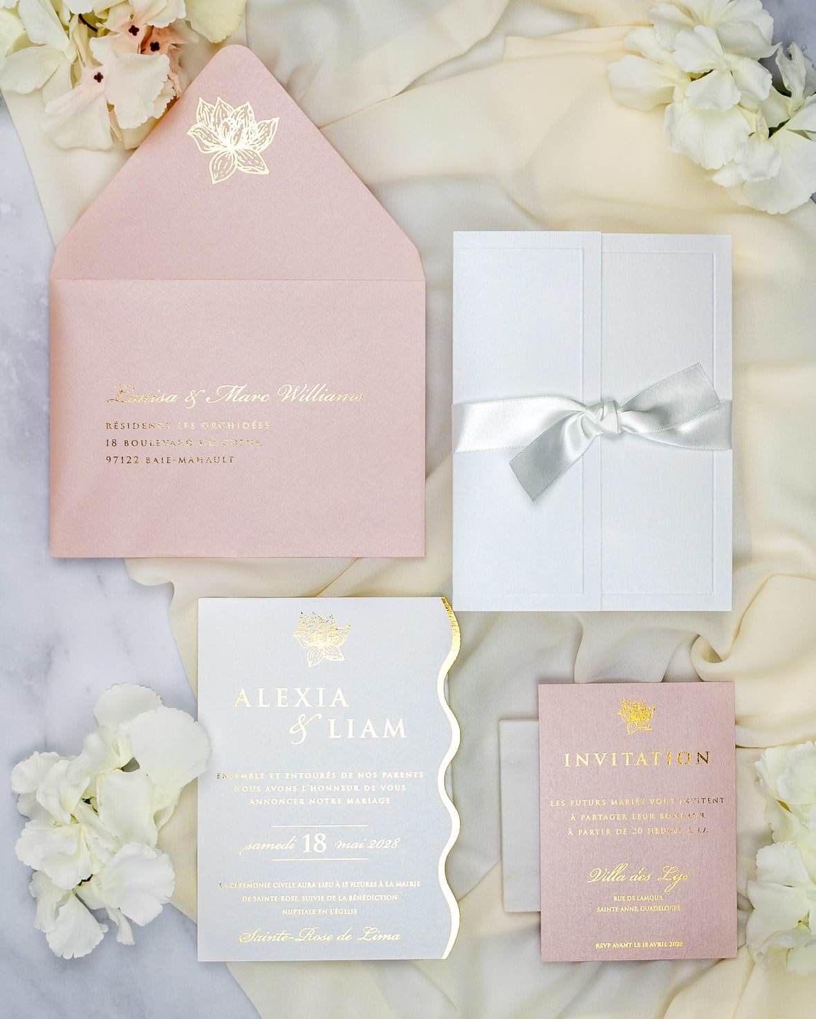 "Kunzite" - Faire-part de mariage chic, élégant et romantique avec dorure or - Wedding stationery - Création Luxe Carterie Studio