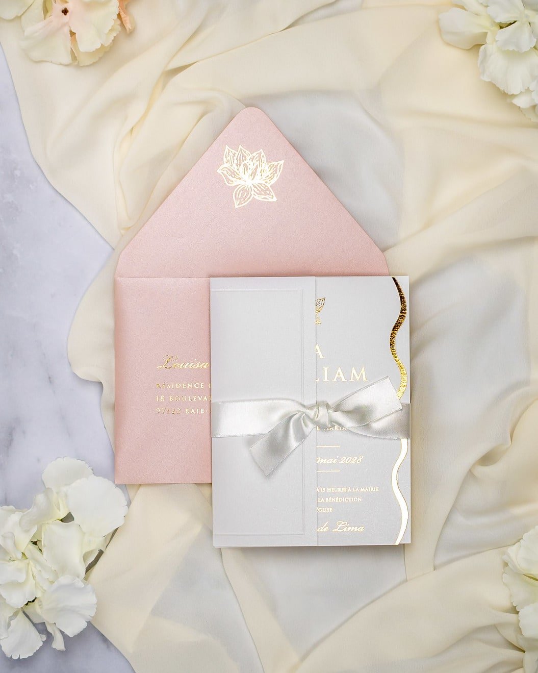"Kunzite" - Faire-part de mariage chic, élégant et romantique avec dorure or - Wedding stationery - Création Luxe Carterie Studio
