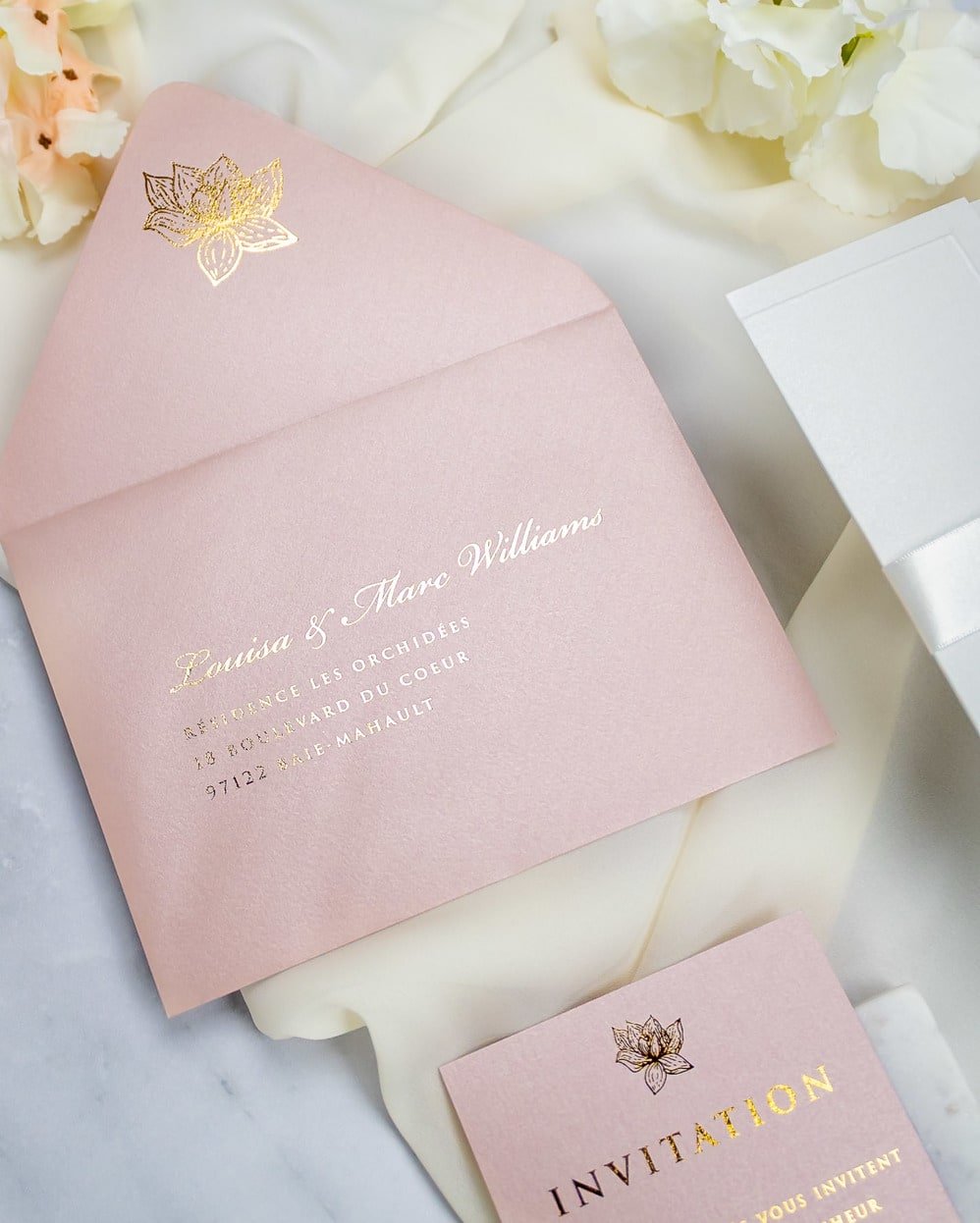 "Kunzite" - Faire-part de mariage chic, élégant et romantique avec dorure or - Wedding stationery - Création Luxe Carterie Studio