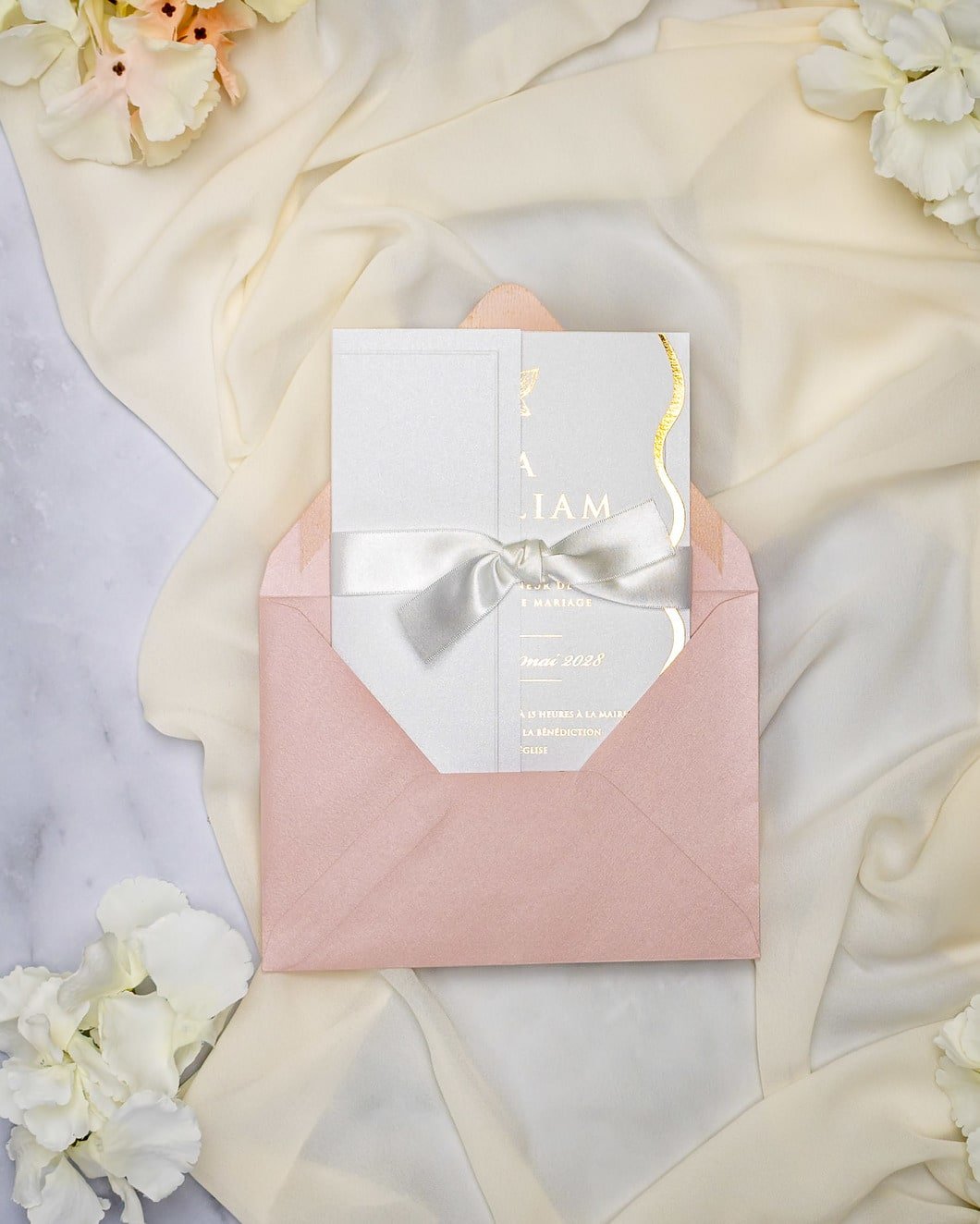 "Kunzite" - Faire-part de mariage chic, élégant et romantique avec dorure or - Wedding stationery - Création Luxe Carterie Studio