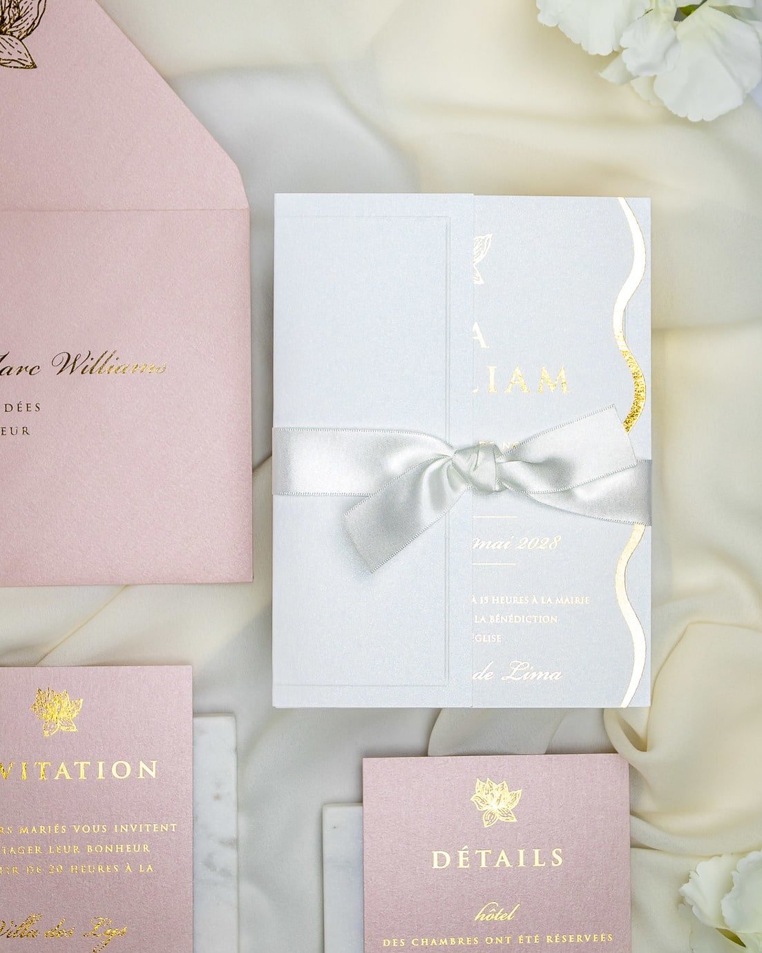 "Kunzite" - Faire-part de mariage chic, élégant et romantique avec dorure or - Wedding stationery - Création Luxe Carterie Studio