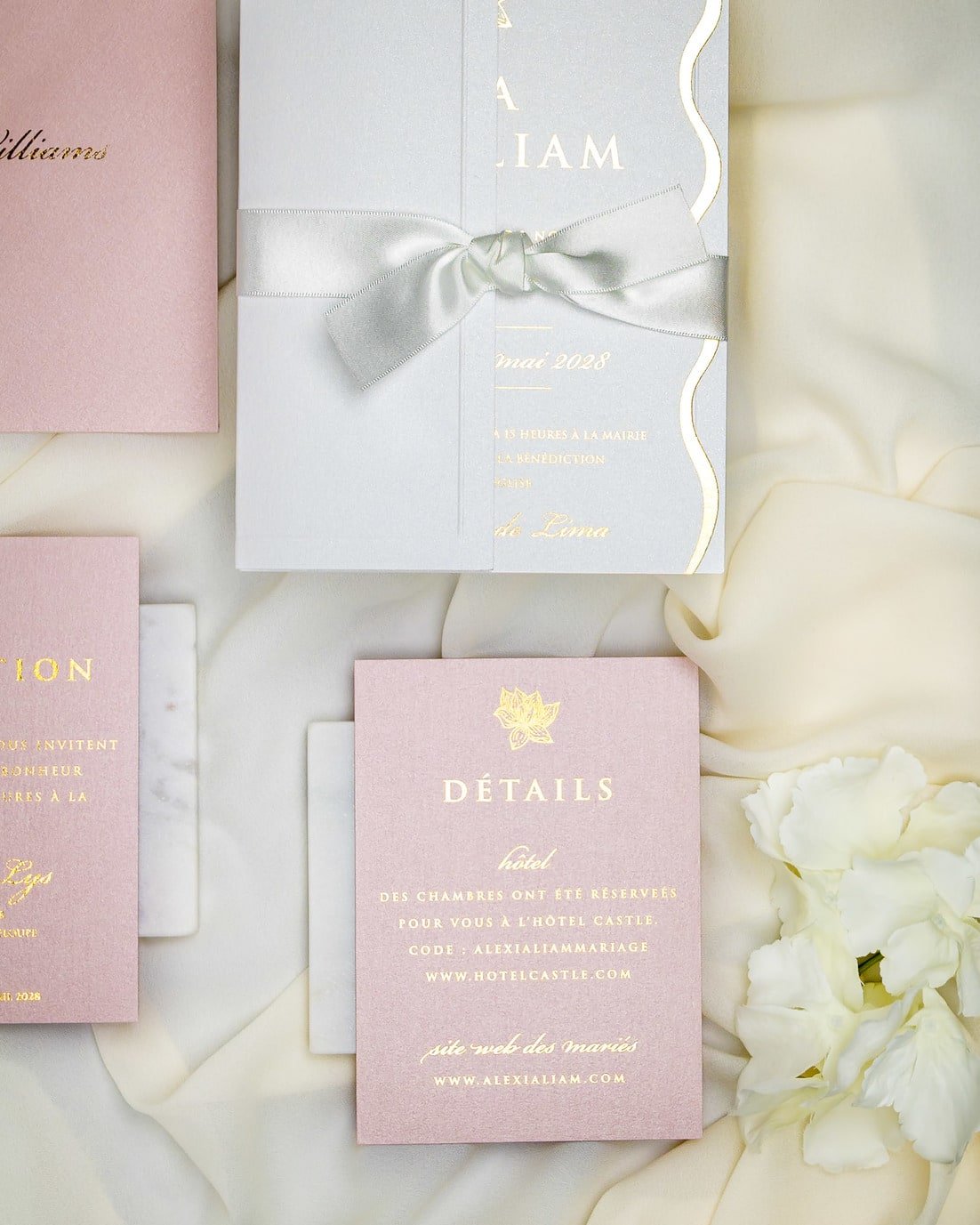 "Kunzite" - Faire-part de mariage chic, élégant et romantique avec dorure or - Wedding stationery - Création Luxe Carterie Studio