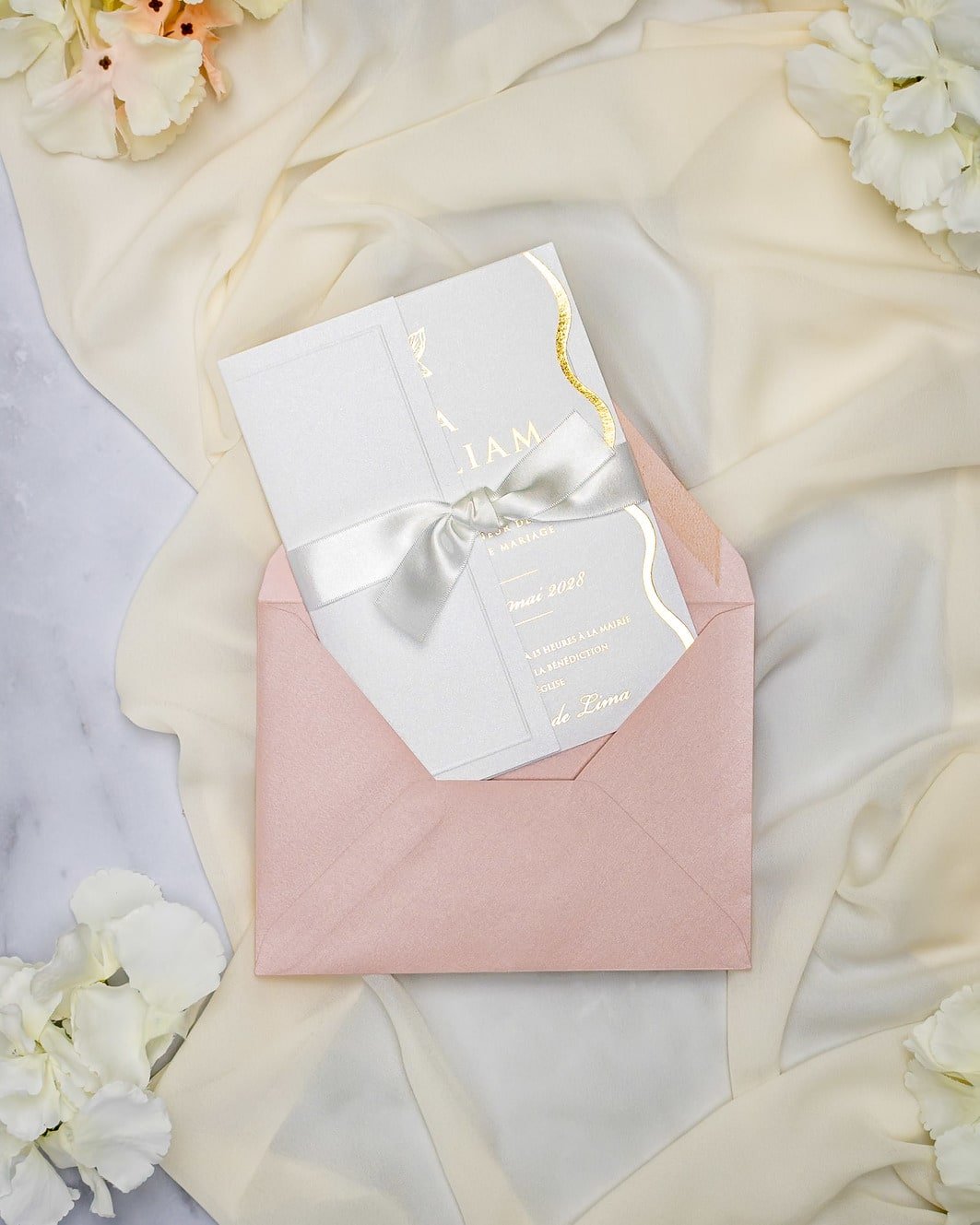 "Kunzite" - Faire-part de mariage chic, élégant et romantique avec dorure or - Wedding stationery - Création Luxe Carterie Studio