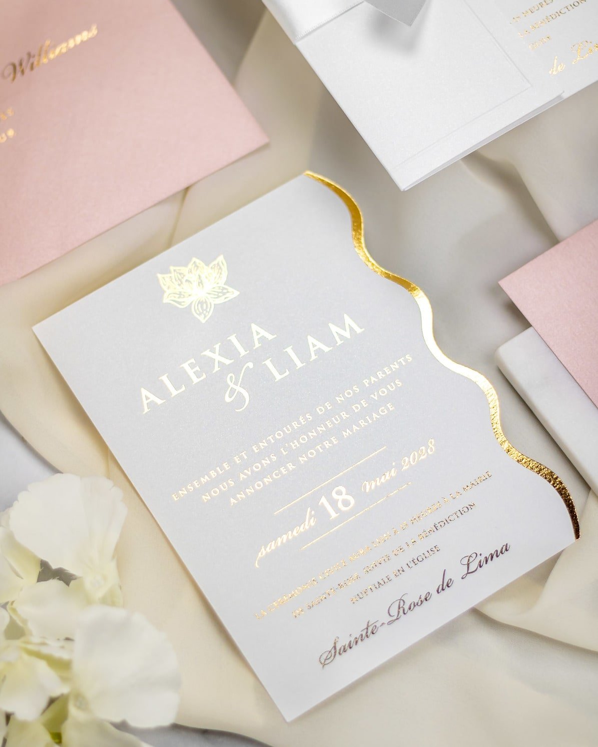"Kunzite" - Faire-part de mariage chic, élégant et romantique avec dorure or - Wedding stationery - Création Luxe Carterie Studio