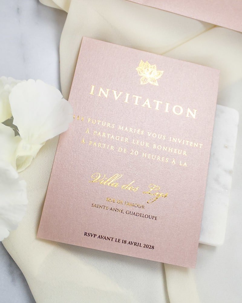 "Kunzite" - Faire-part de mariage chic, élégant et romantique avec dorure or - Wedding stationery - Création Luxe Carterie Studio