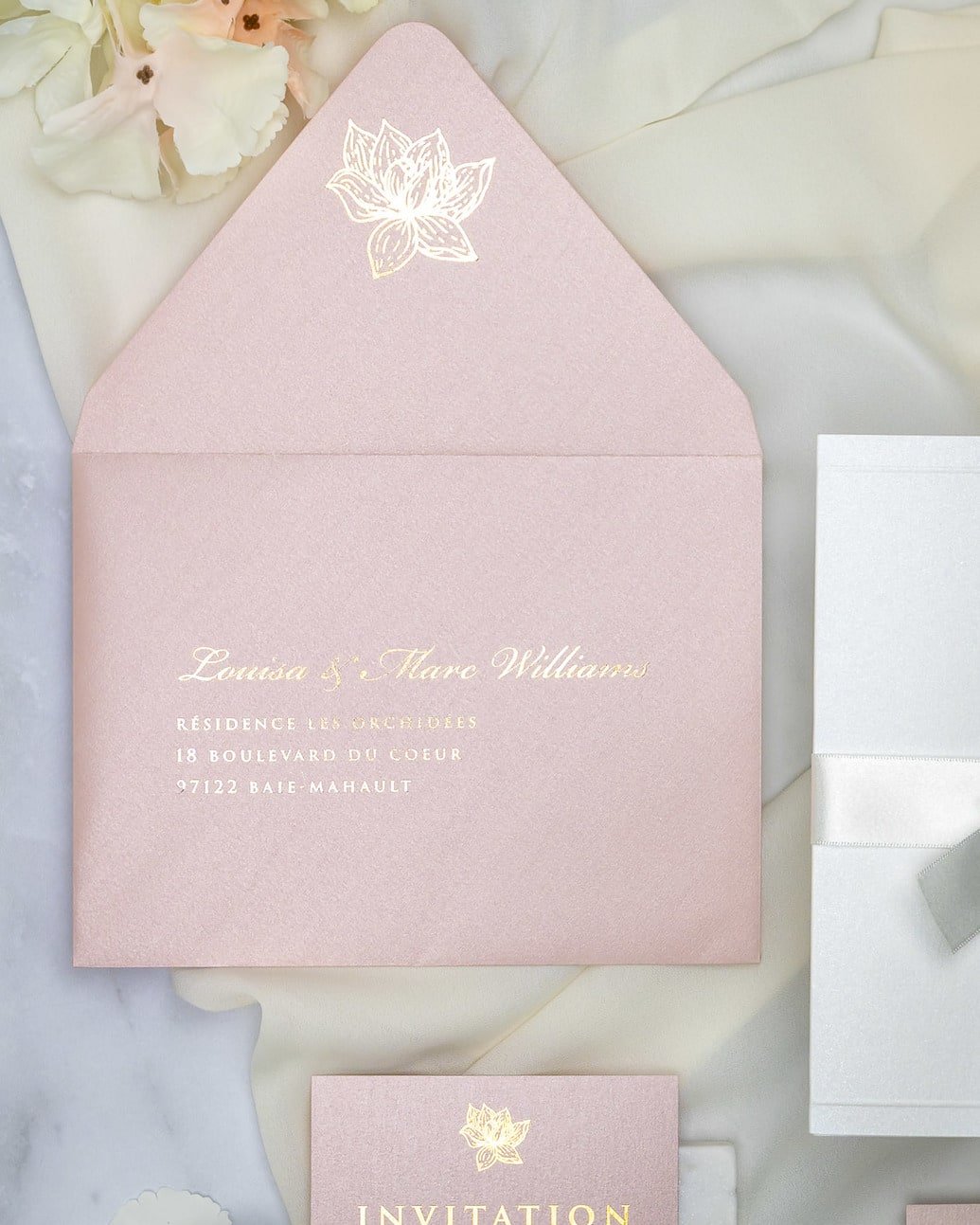 "Kunzite" - Faire-part de mariage chic, élégant et romantique avec dorure or - Wedding stationery - Création Luxe Carterie Studio