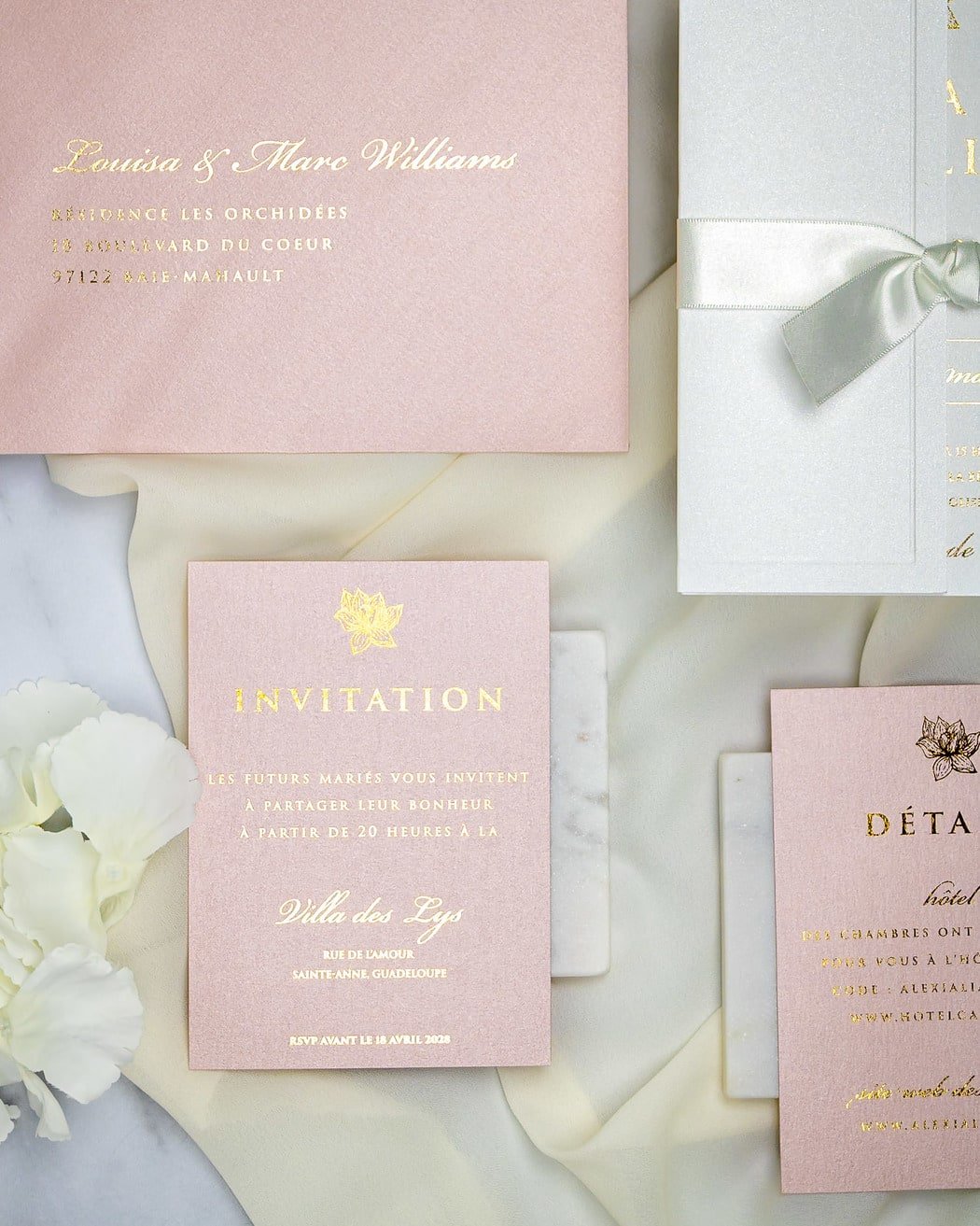 "Kunzite" - Faire-part de mariage chic, élégant et romantique avec dorure or - Wedding stationery - Création Luxe Carterie Studio