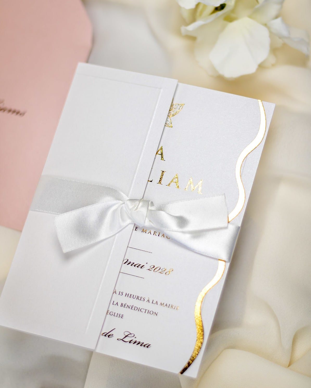 "Kunzite" - Faire-part de mariage chic, élégant et romantique avec dorure or - Wedding stationery - Création Luxe Carterie Studio