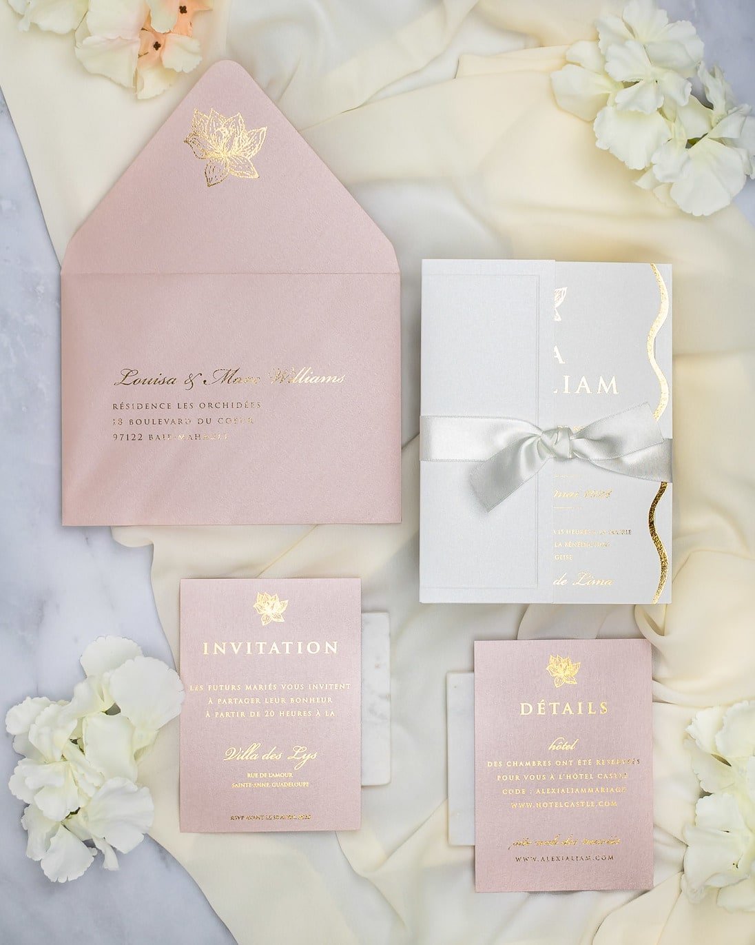 "Kunzite" - Faire-part de mariage chic, élégant et romantique avec dorure or - Wedding stationery - Création Luxe Carterie Studio