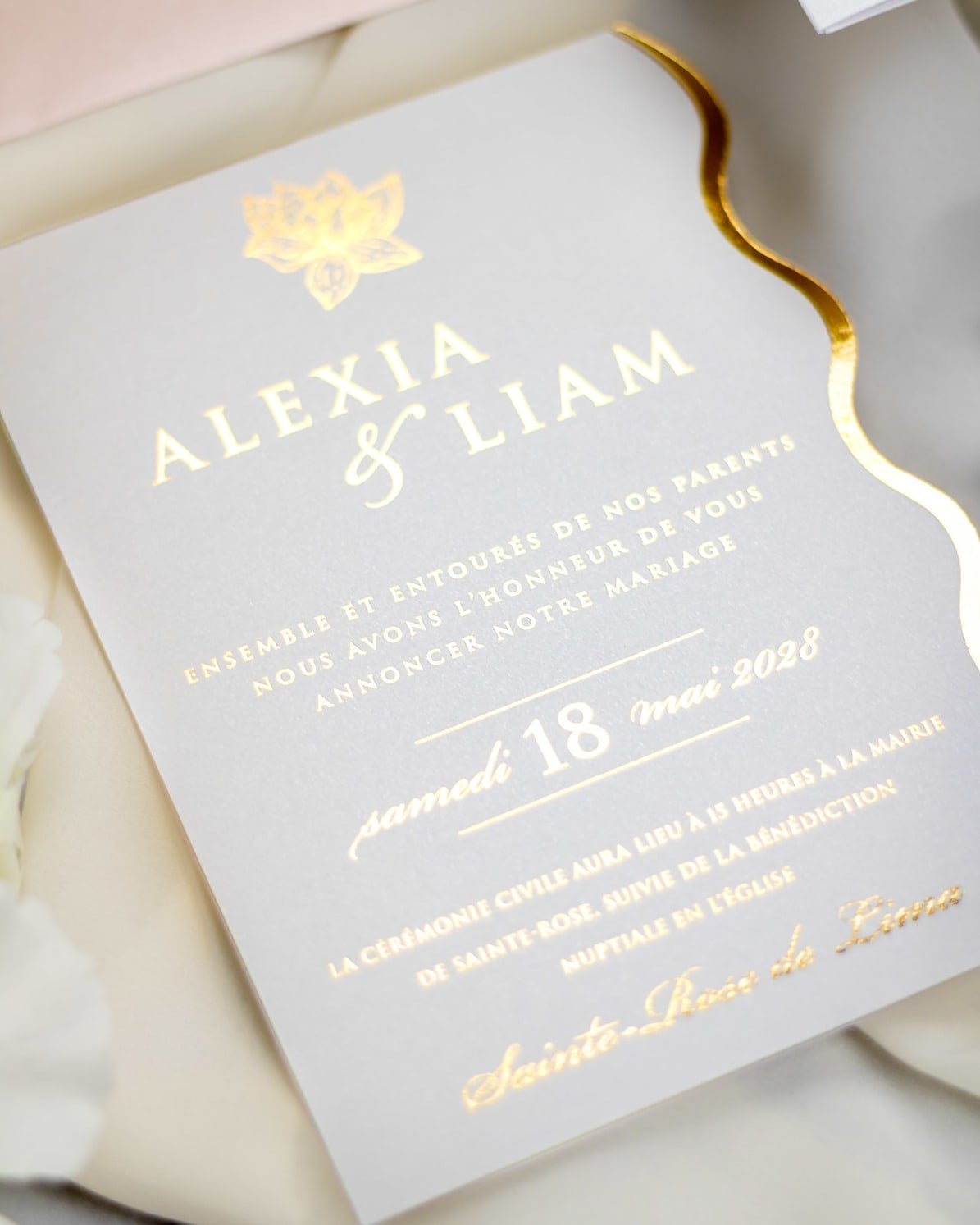 "Kunzite" - Faire-part de mariage chic, élégant et romantique avec dorure or - Wedding stationery - Création Luxe Carterie Studio