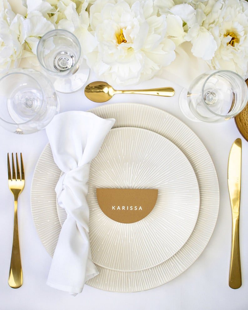 "Lalie - Marque-place" – Marque-place chic, élégant et romantique avec dorure or pour réception de mariage – Papeterie de mariage - Wedding stationery - Création Luxe Carterie Studio