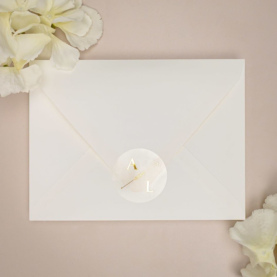"Lana - Sticker" - Faire-part de mariage chic, élégant et romantique avec dorure or - Wedding stationery - Création Luxe Carterie Studio