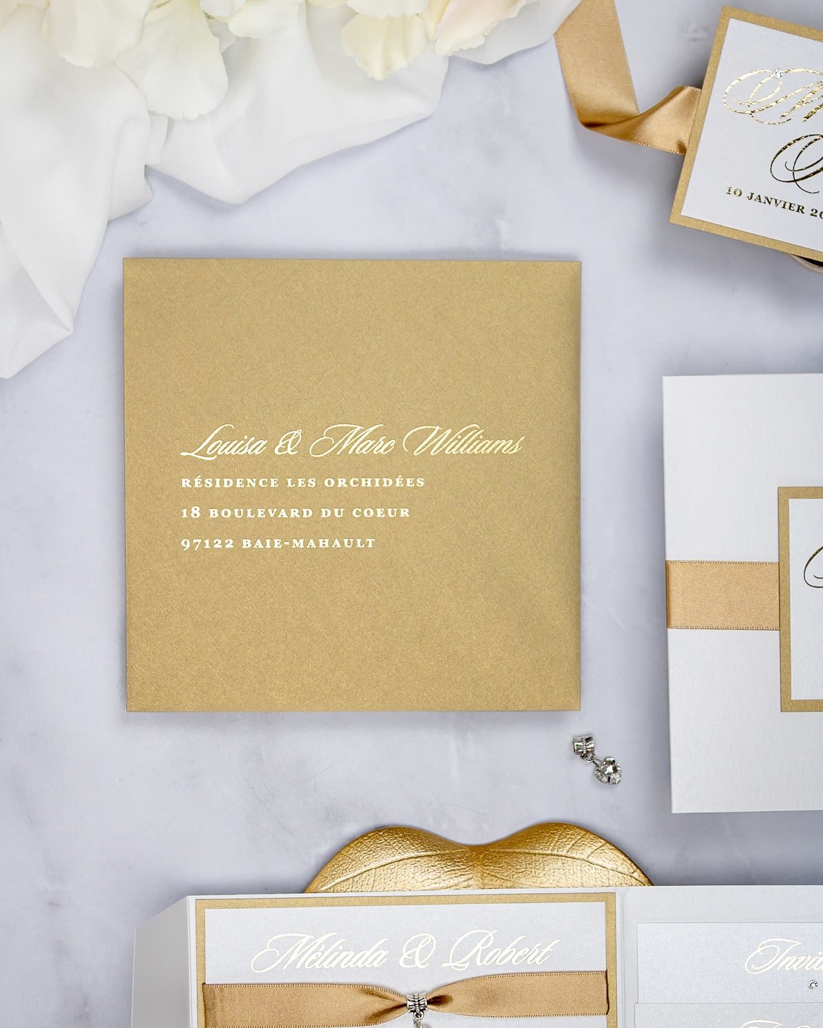 "Laura" - Faire-part de mariage chic, élégant et romantique avec dorure or - Wedding stationery - Création Luxe Carterie Studio