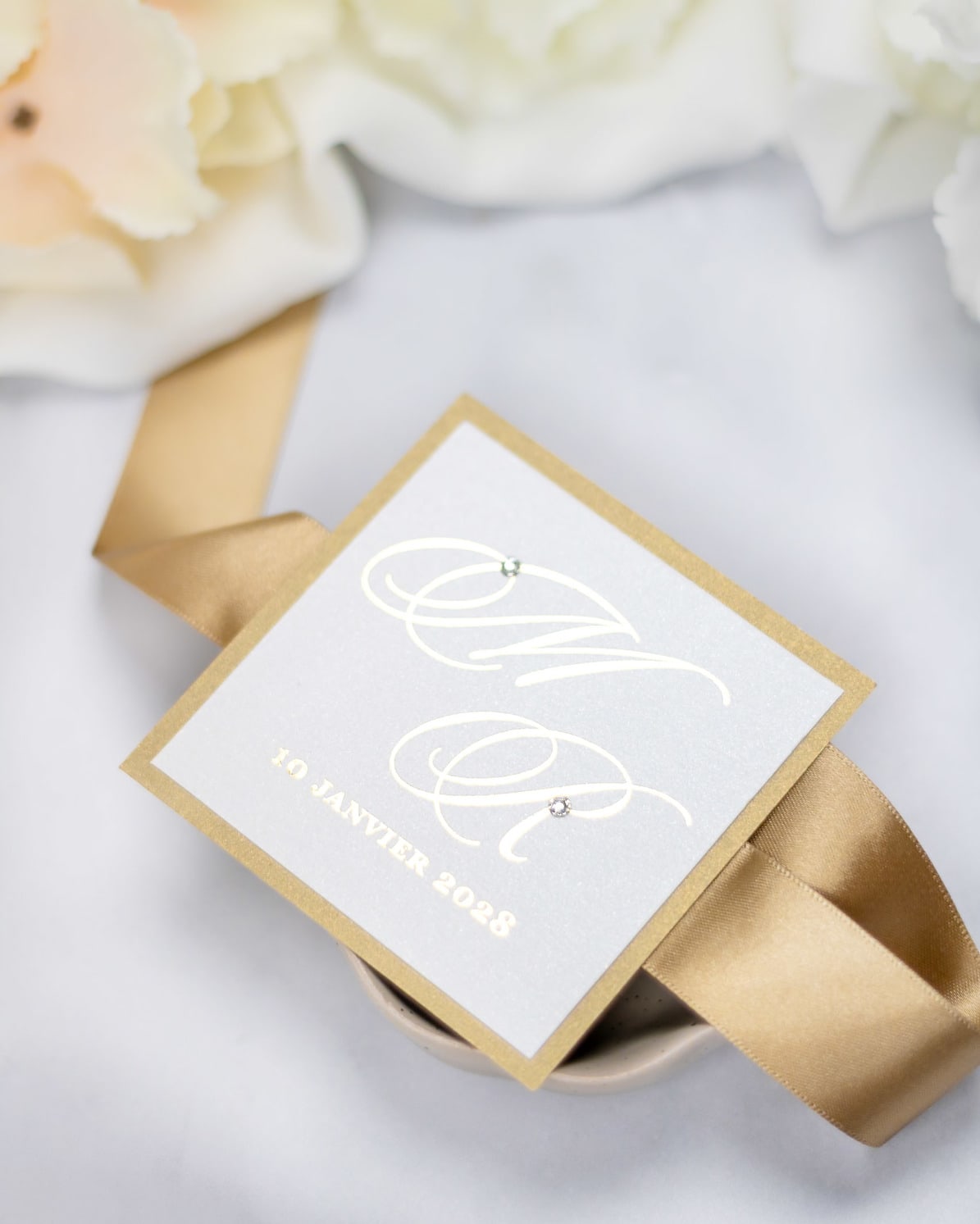 "Laura" - Faire-part de mariage chic, élégant et romantique avec dorure or - Wedding stationery - Création Luxe Carterie Studio