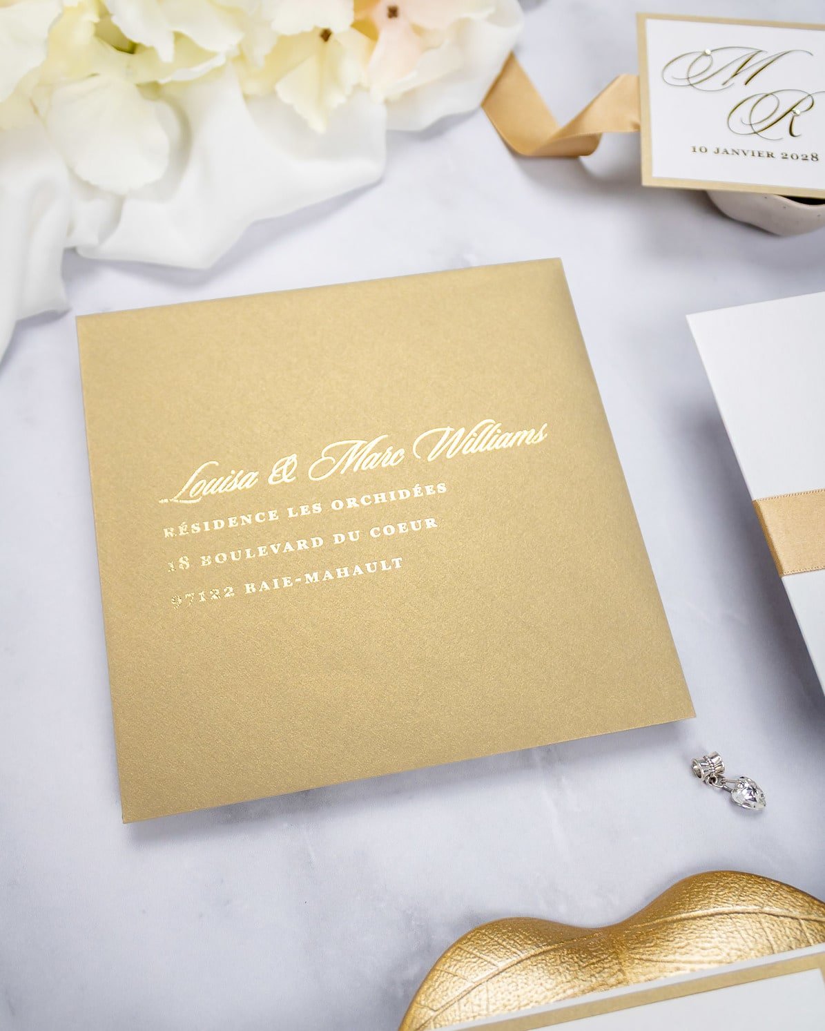 "Laura" - Faire-part de mariage chic, élégant et romantique avec dorure or - Wedding stationery - Création Luxe Carterie Studio