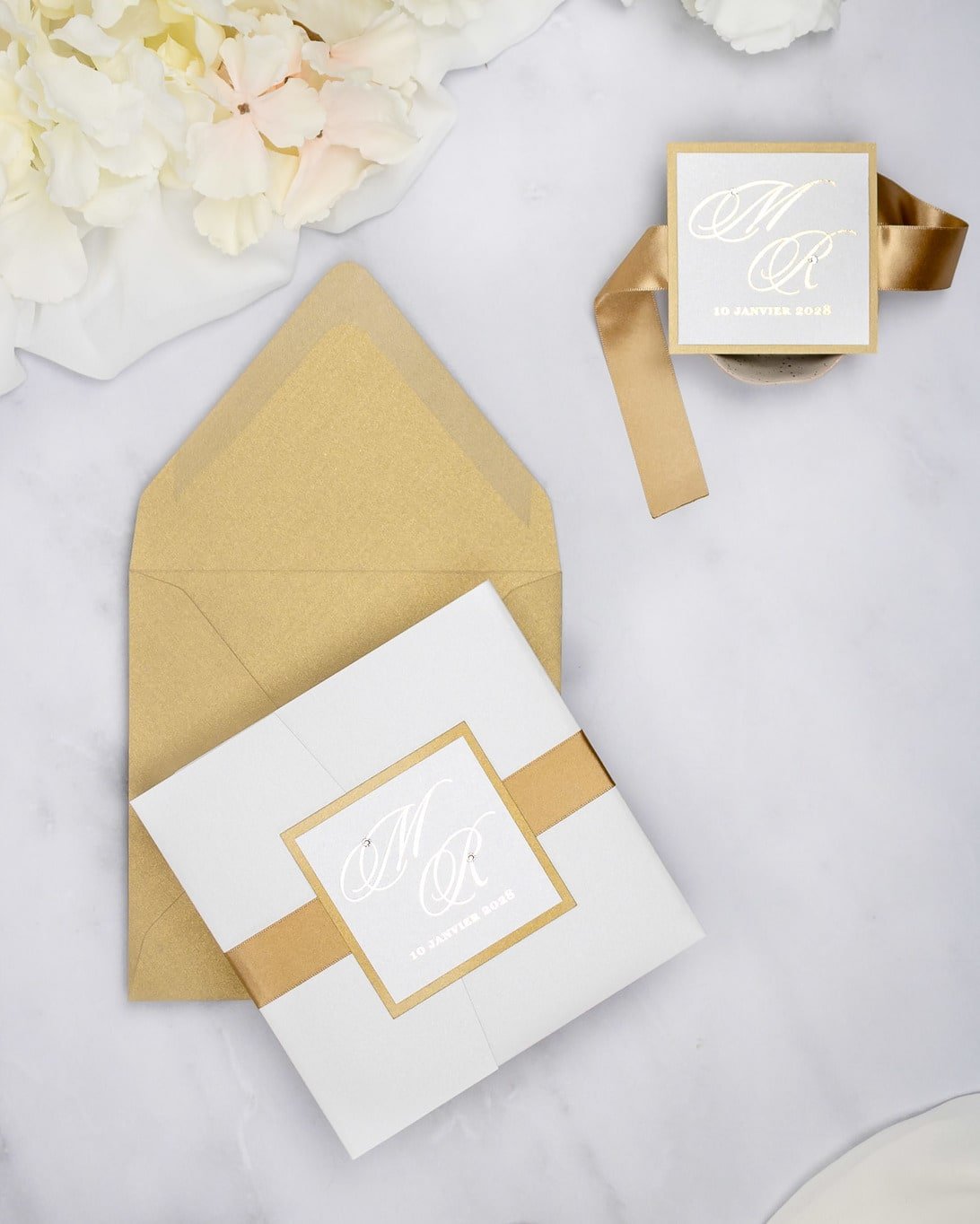 "Laura" - Faire-part de mariage chic, élégant et romantique avec dorure or - Wedding stationery - Création Luxe Carterie Studio