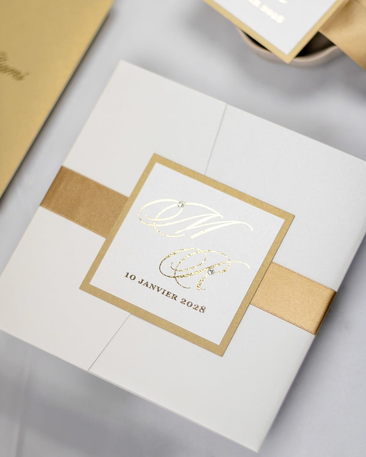 "Laura" - Faire-part de mariage chic, élégant et romantique avec dorure or - Wedding stationery - Création Luxe Carterie Studio