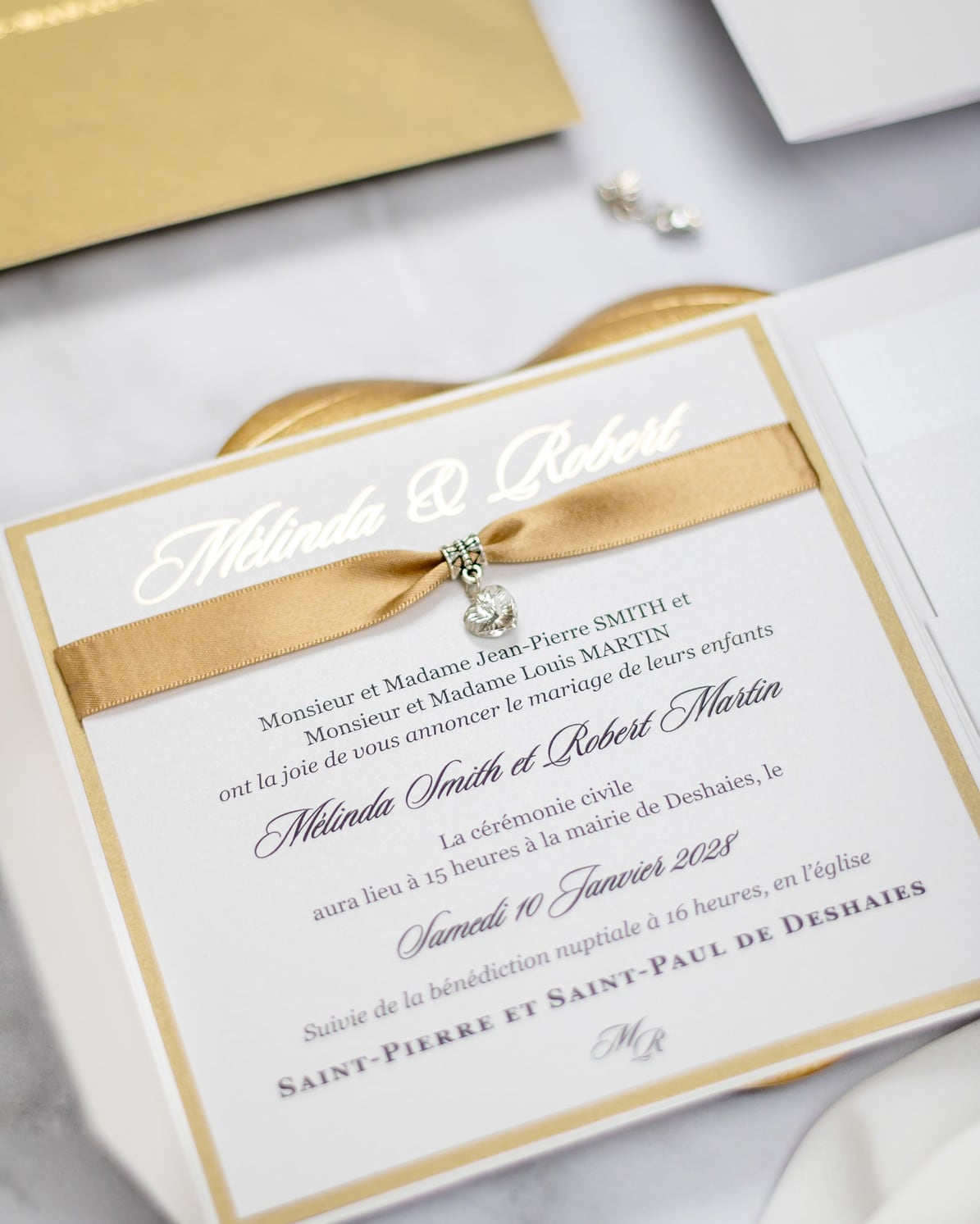 "Laura" - Faire-part de mariage chic, élégant et romantique avec dorure or - Wedding stationery - Création Luxe Carterie Studio