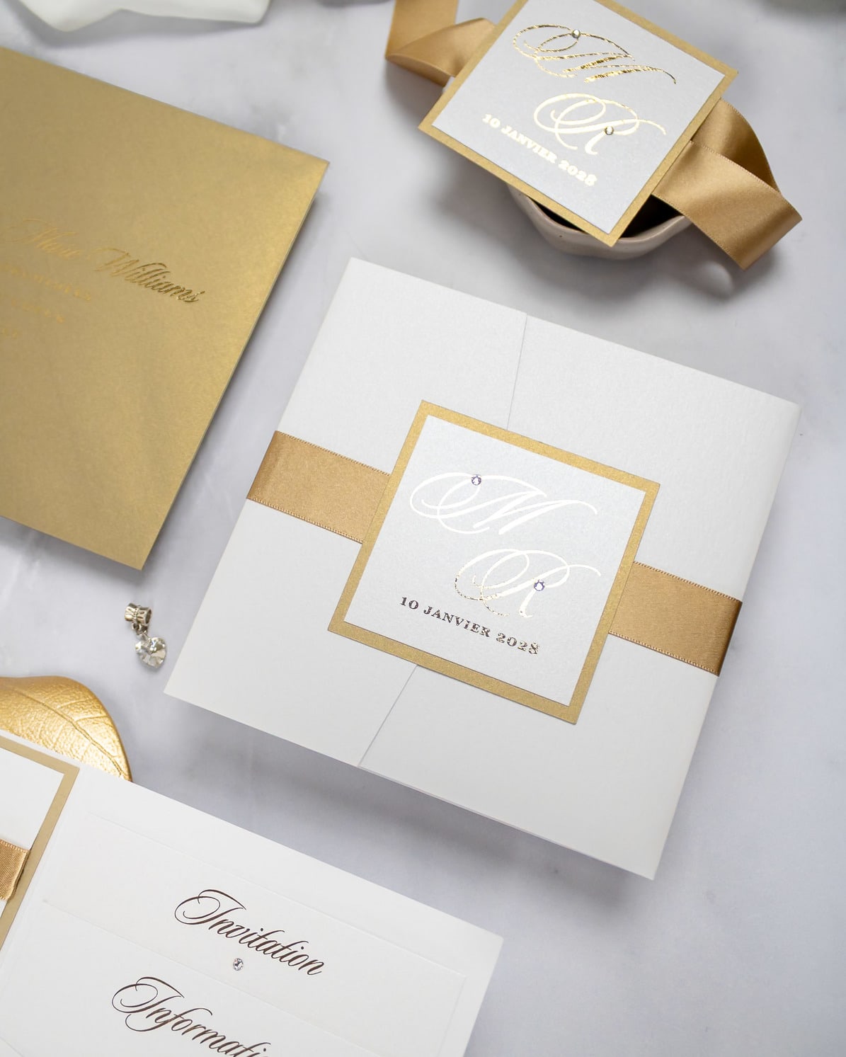 "Laura" - Faire-part de mariage chic, élégant et romantique avec dorure or - Wedding stationery - Création Luxe Carterie Studio