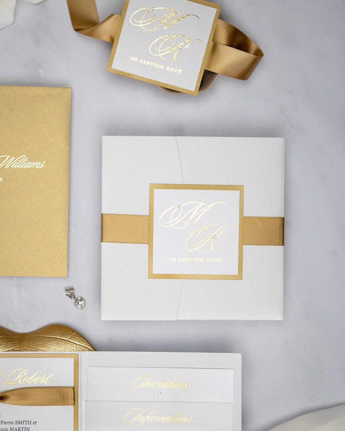 "Laura" - Faire-part de mariage chic, élégant et romantique avec dorure or - Wedding stationery - Création Luxe Carterie Studio