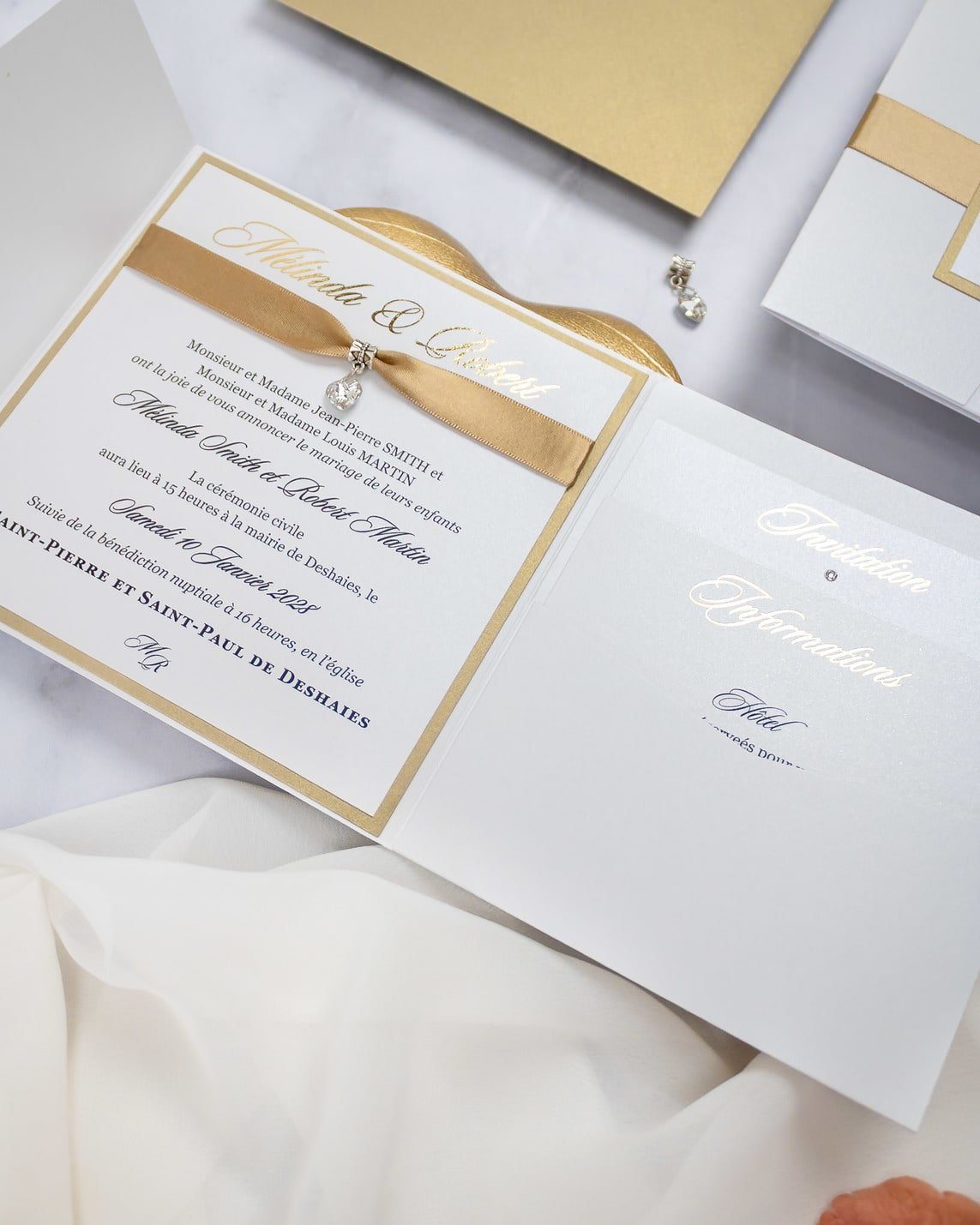 "Laura" - Faire-part de mariage chic, élégant et romantique avec dorure or - Wedding stationery - Création Luxe Carterie Studio
