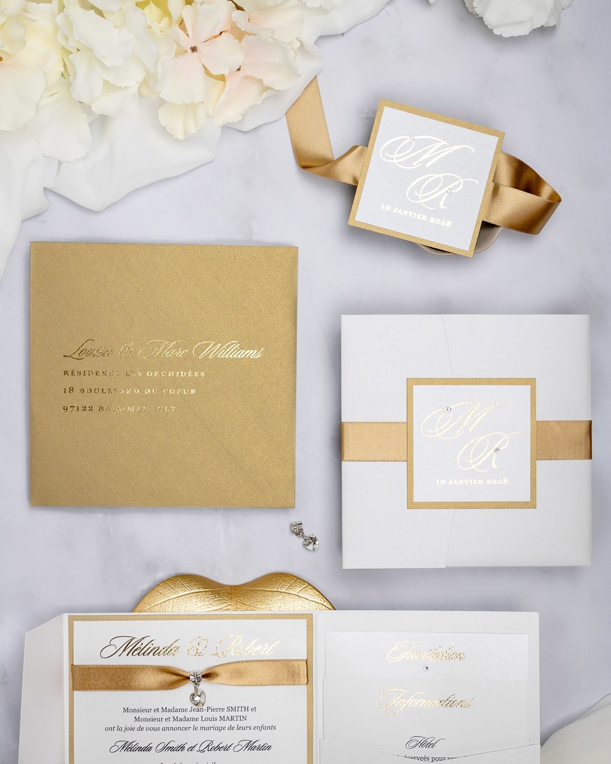 "Laura" - Faire-part de mariage chic, élégant et romantique avec dorure or - Wedding stationery - Création Luxe Carterie Studio