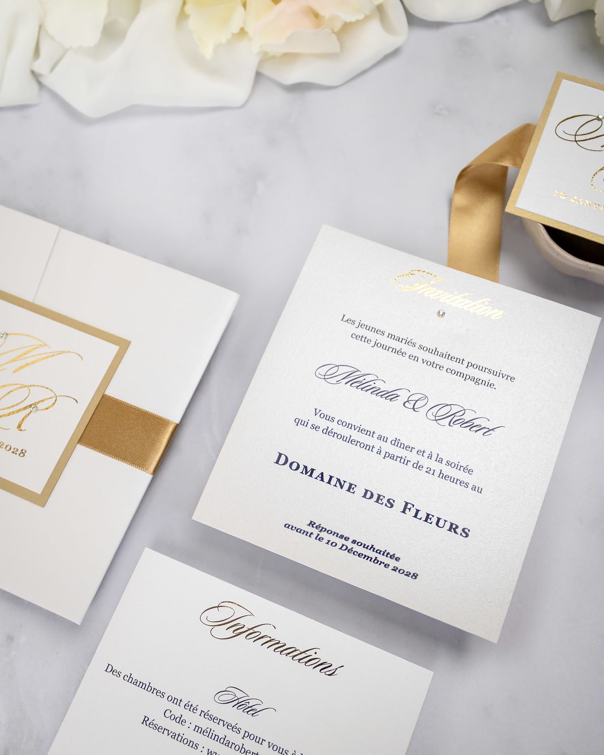 "Laura" - Faire-part de mariage chic, élégant et romantique avec dorure or - Wedding stationery - Création Luxe Carterie Studio