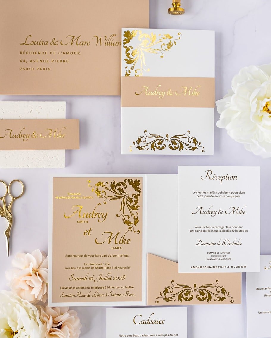 "Lauren" - Faire-part de mariage chic, élégant et romantique avec dorure or - Wedding stationery - Création Luxe Carterie Studio