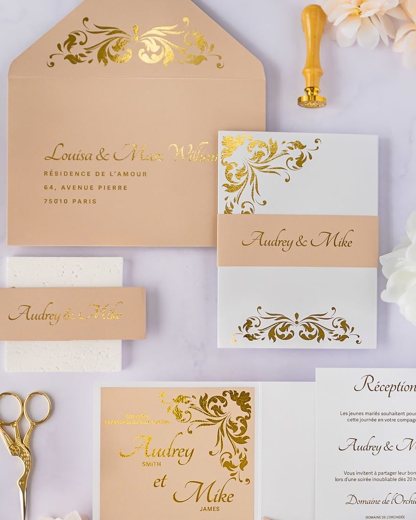 "Lauren" - Faire-part de mariage chic, élégant et romantique avec dorure or - Wedding stationery - Création Luxe Carterie Studio