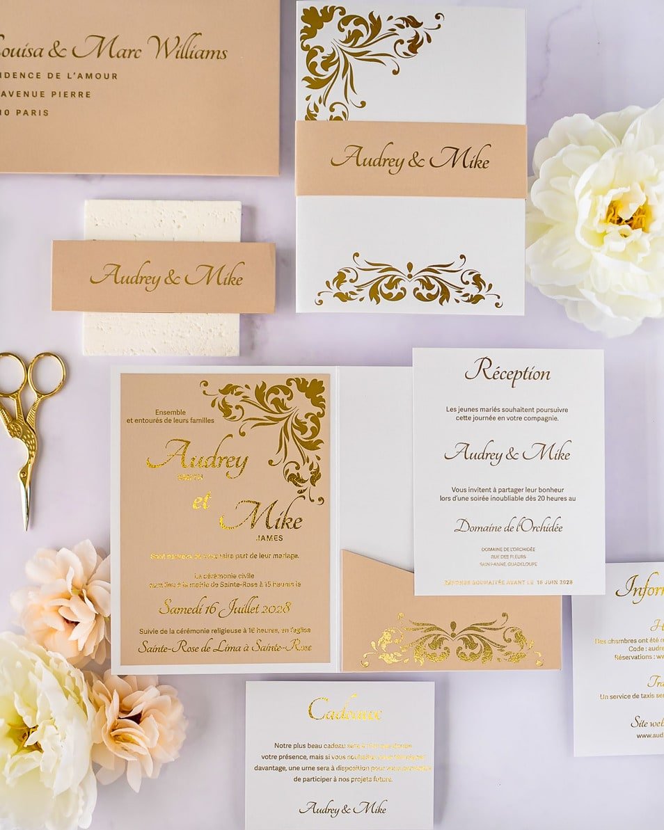 "Lauren" - Faire-part de mariage chic, élégant et romantique avec dorure or - Wedding stationery - Création Luxe Carterie Studio