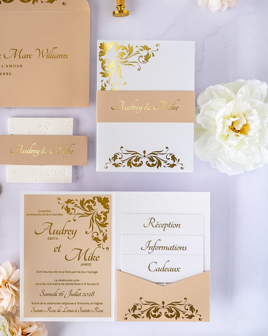 "Lauren" - Faire-part de mariage chic, élégant et romantique avec dorure or - Wedding stationery - Création Luxe Carterie Studio