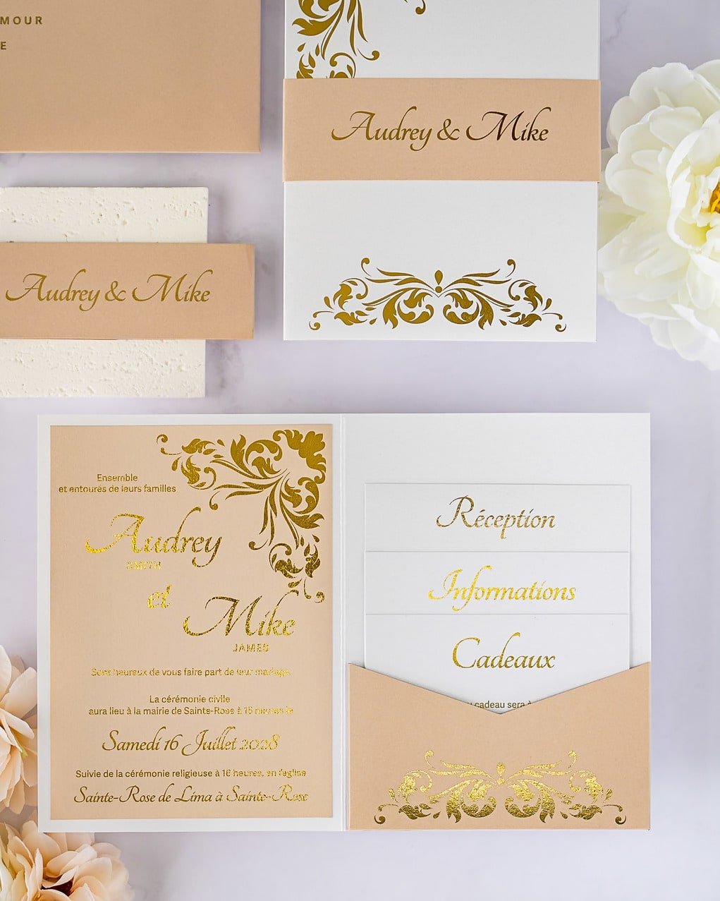 "Lauren" - Faire-part de mariage chic, élégant et romantique avec dorure or - Wedding stationery - Création Luxe Carterie Studio