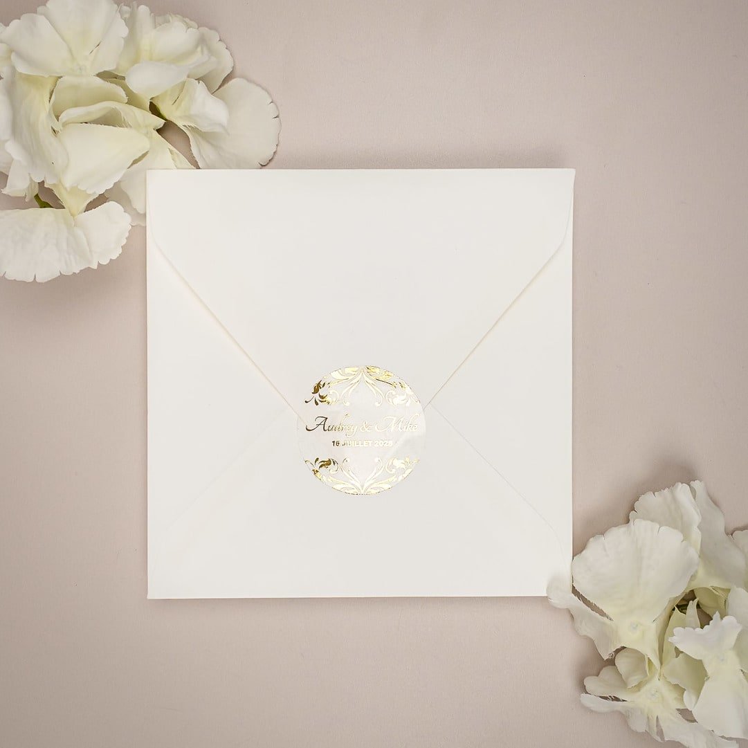 "Lauren - Sticker" - Faire-part de mariage chic, élégant et romantique avec dorure or - Wedding stationery - Création Luxe Carterie Studio