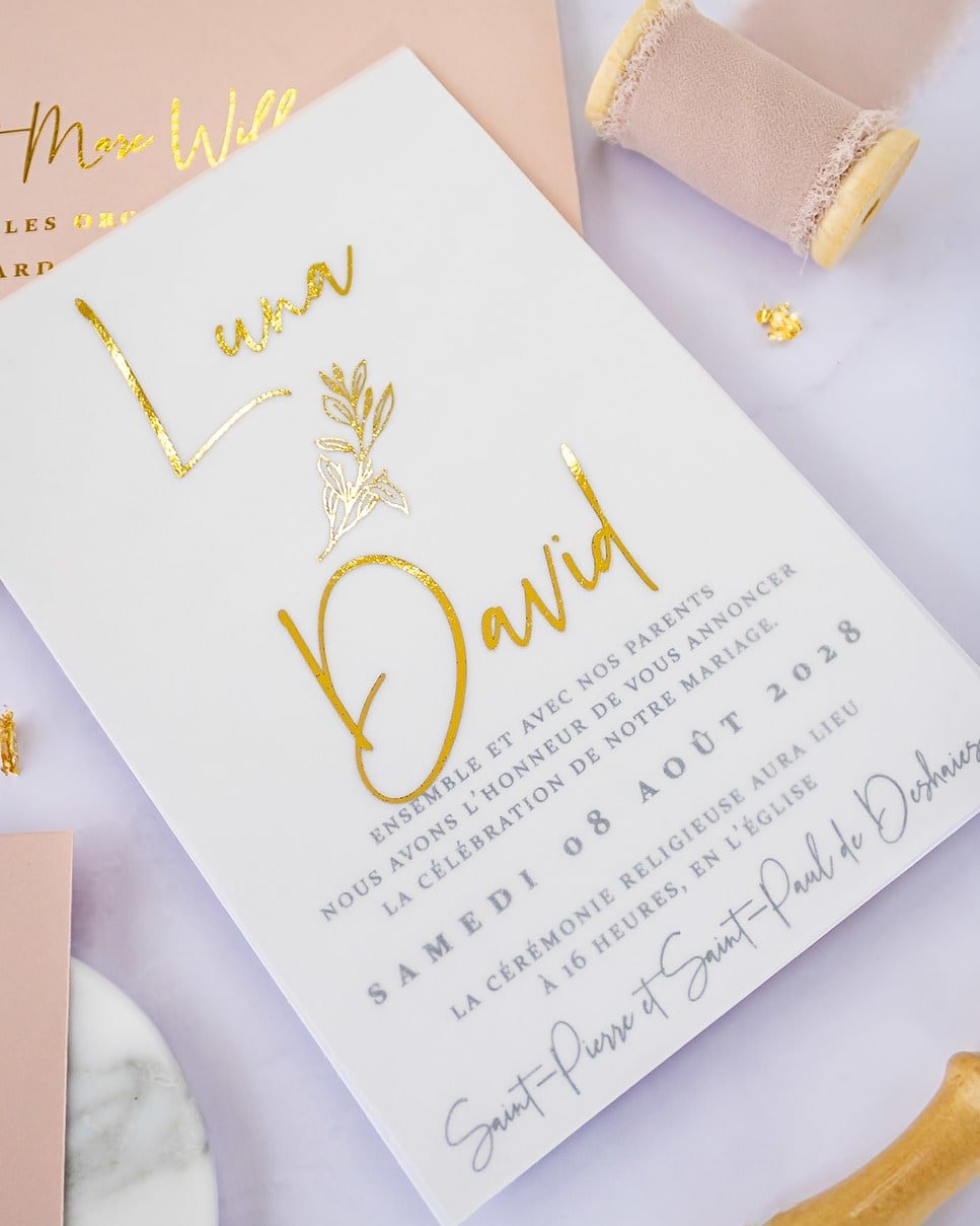 "Léane" - Faire-part de mariage chic, élégant et romantique avec dorure or - Wedding stationery - Création Luxe Carterie Studio