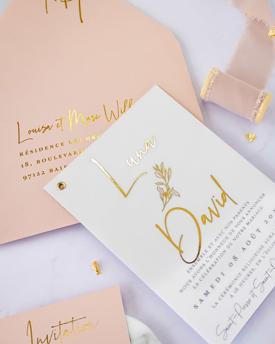 "Léane" - Faire-part de mariage chic, élégant et romantique avec dorure or - Wedding stationery - Création Luxe Carterie Studio