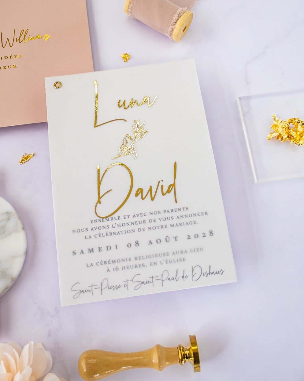 "Léane" - Faire-part de mariage chic, élégant et romantique avec dorure or - Wedding stationery - Création Luxe Carterie Studio