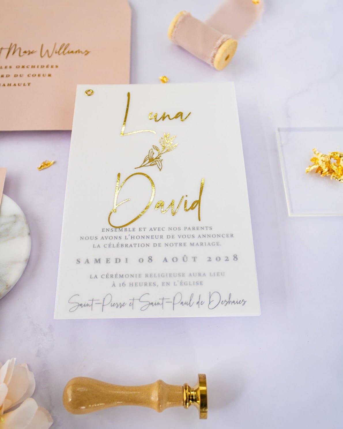"Léane" - Faire-part de mariage chic, élégant et romantique avec dorure or - Wedding stationery - Création Luxe Carterie Studio