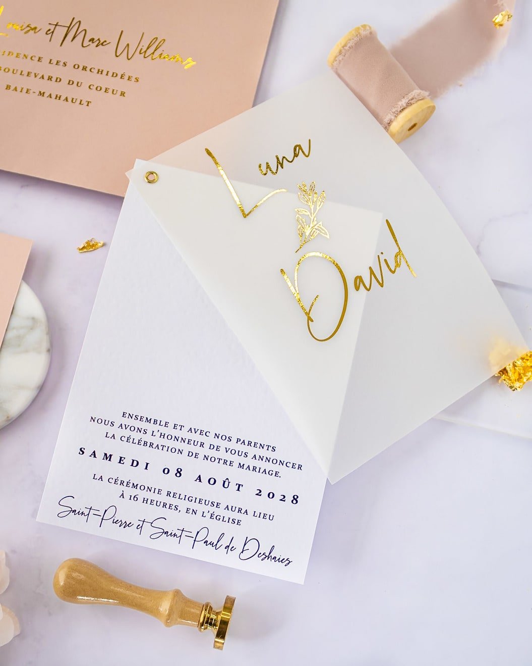 "Léane" - Faire-part de mariage chic, élégant et romantique avec dorure or - Wedding stationery - Création Luxe Carterie Studio