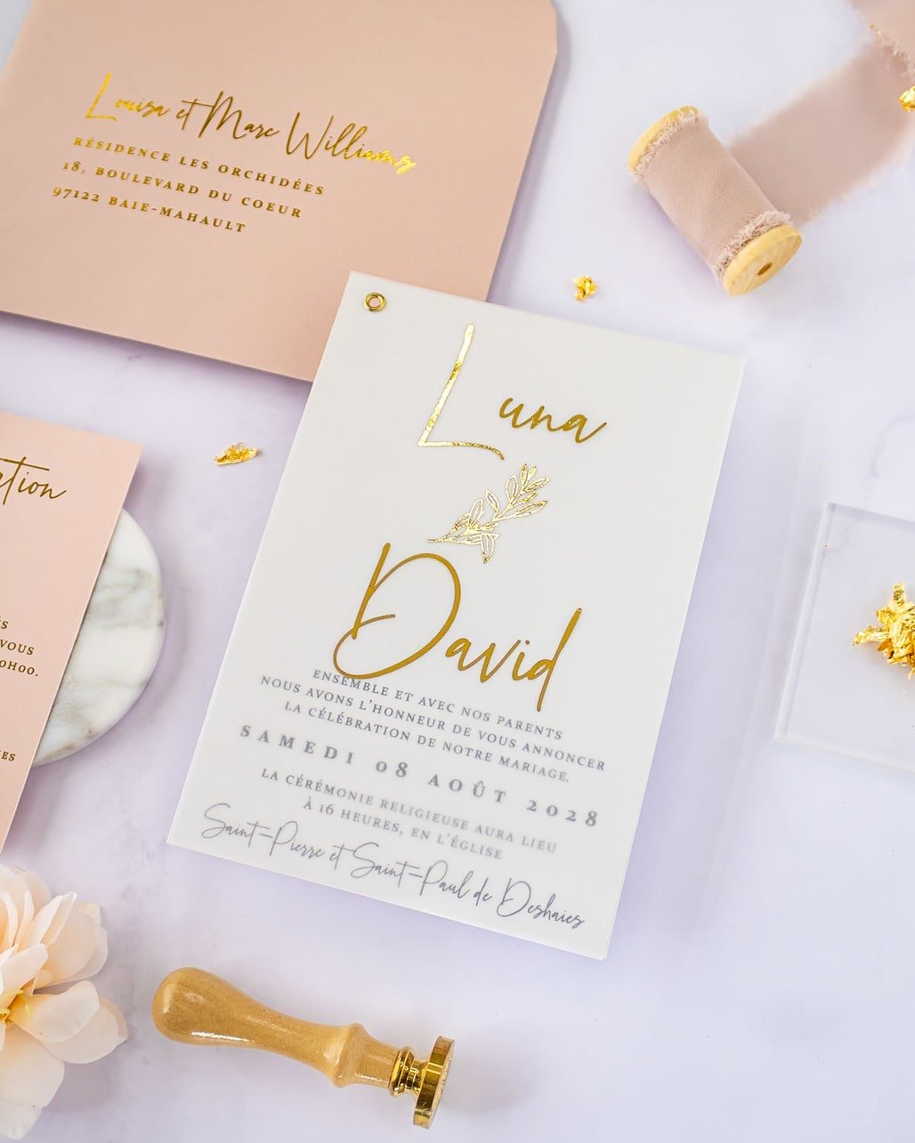 "Léane" - Faire-part de mariage chic, élégant et romantique avec dorure or - Wedding stationery - Création Luxe Carterie Studio