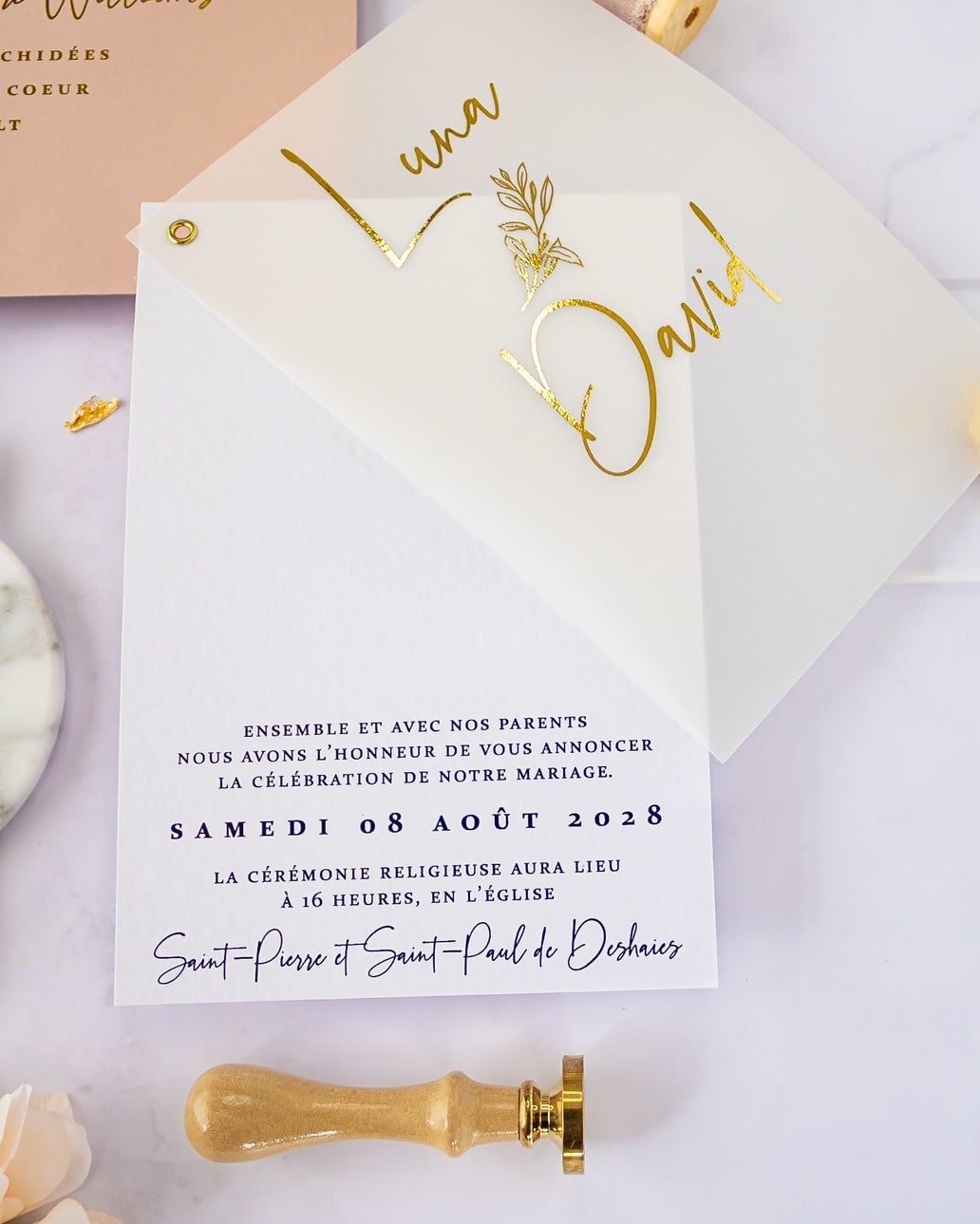 "Léane" - Faire-part de mariage chic, élégant et romantique avec dorure or - Wedding stationery - Création Luxe Carterie Studio