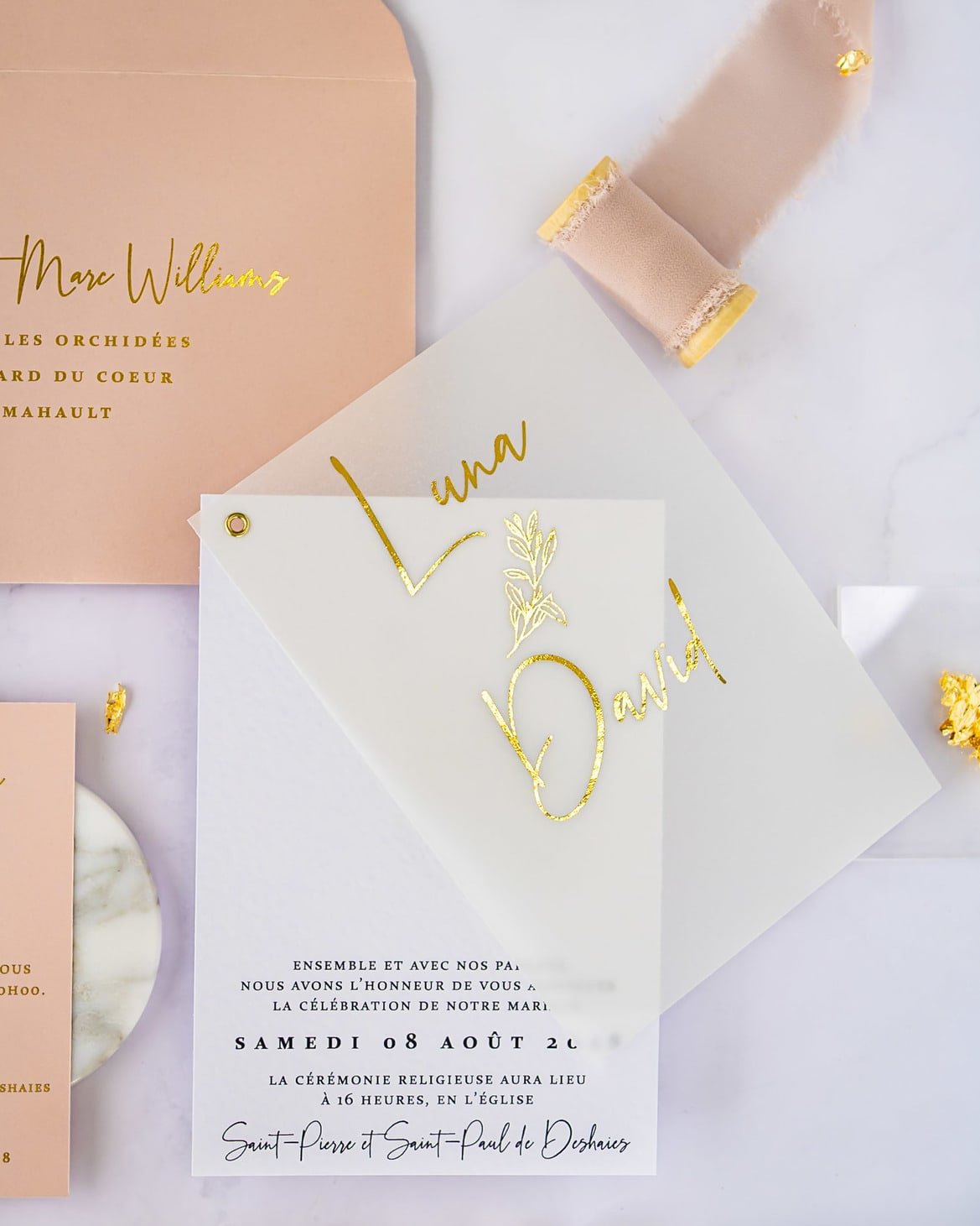 "Léane" - Faire-part de mariage chic, élégant et romantique avec dorure or - Wedding stationery - Création Luxe Carterie Studio