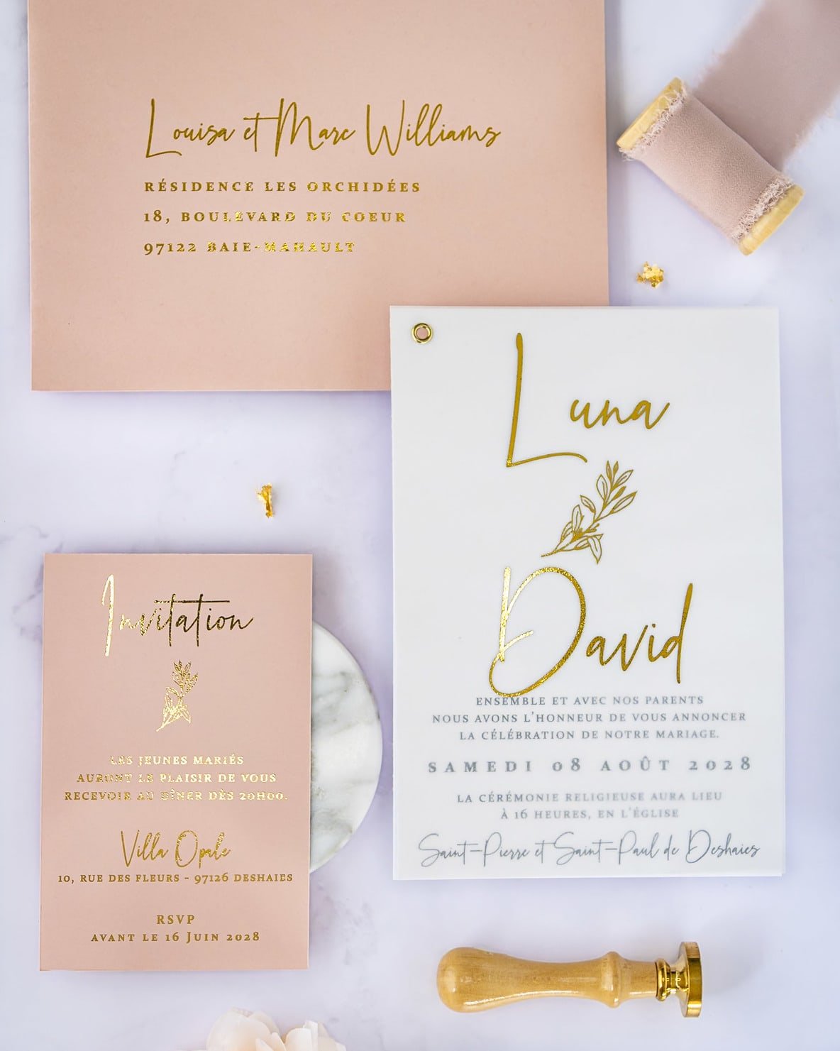 "Léane" - Faire-part de mariage chic, élégant et romantique avec dorure or - Wedding stationery - Création Luxe Carterie Studio