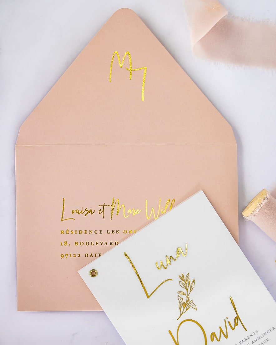 "Léane" - Faire-part de mariage chic, élégant et romantique avec dorure or - Wedding stationery - Création Luxe Carterie Studio